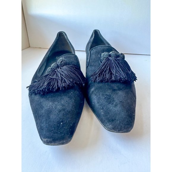 Stuart Weitzman Tassatrio Loafers Black Suede Tassled Classic Flats - Picture 2 of 8